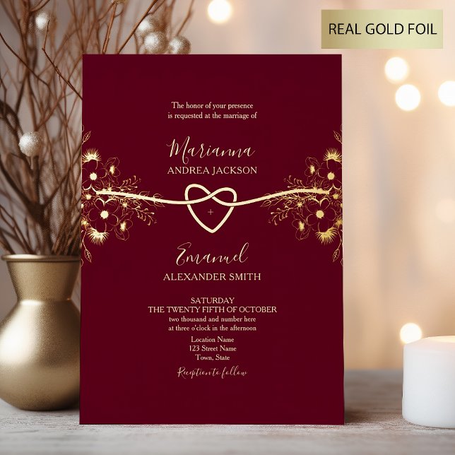 Romantic Gold Burgundy Wedding Foil Invitation (Creator Uploaded)