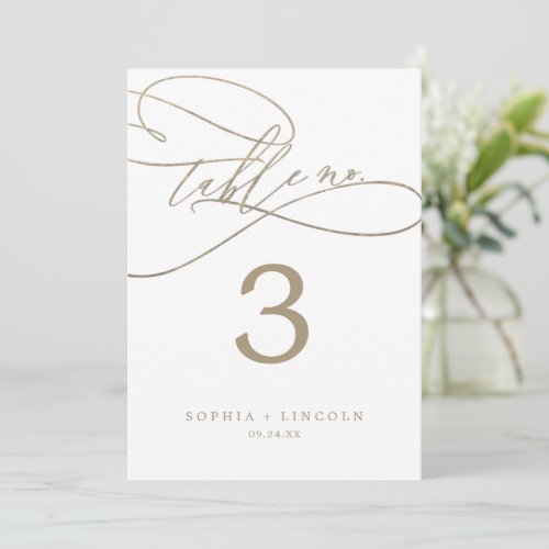 Romantic Gold Calligraphy 5x7 Table Number