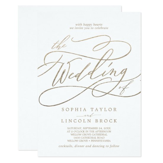 Romantic Gold Calligraphy All In One Wedding Invitation