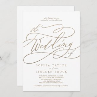 Romantic Gold White Calligraphy Wedding Invite