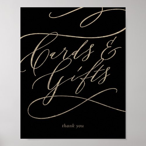 Romantic Gold Calligraphy Black Cards  Gifts Sign