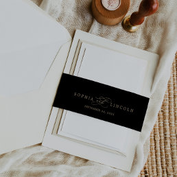 Romantic Gold Calligraphy | Black Flourish Wedding Invitation Belly Band