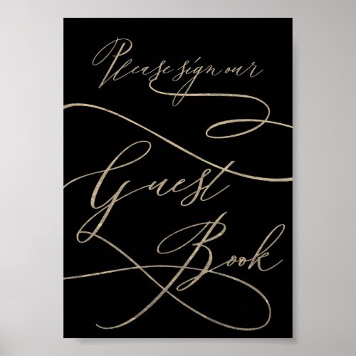 Romantic Gold Calligraphy  Black Guest Book Sign