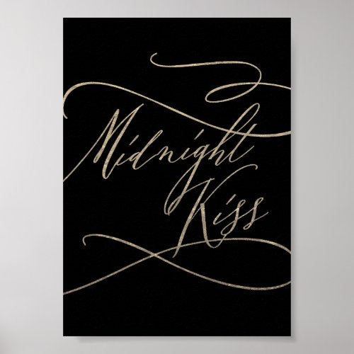 Romantic Gold Calligraphy Black Midnight Kiss Poster