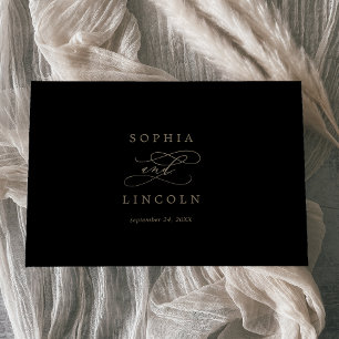 Romantic Gold Calligraphy Black Monogram Wedding Guest Book