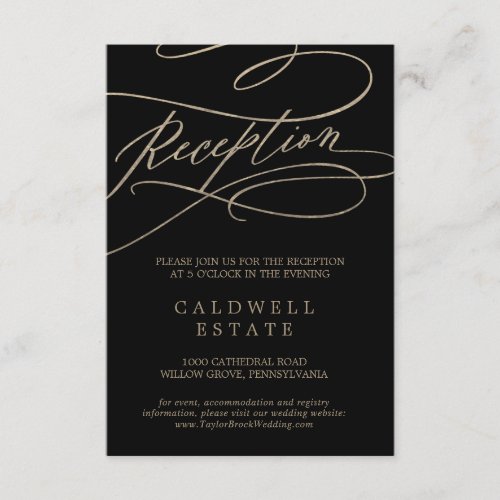 Romantic Gold Calligraphy  Black Reception Enclosure Card
