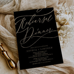 Romantic Gold Calligraphy | Black Rehearsal Dinner Invitation