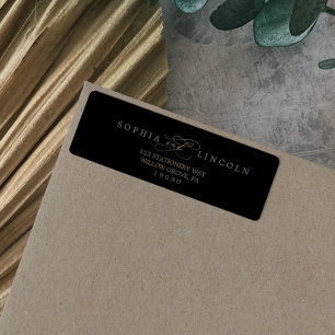 Romantic Gold Calligraphy Black Return Address Label