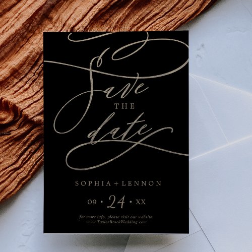 Romantic Gold Calligraphy  Black Save The Date