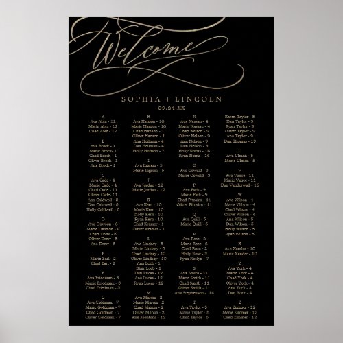 Romantic Gold Calligraphy  Black Seating Chart