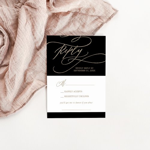 Romantic Gold Calligraphy Black Song RSVP Card
