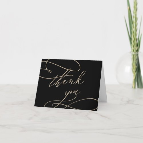 Romantic Gold Calligraphy  Black Thank You Card