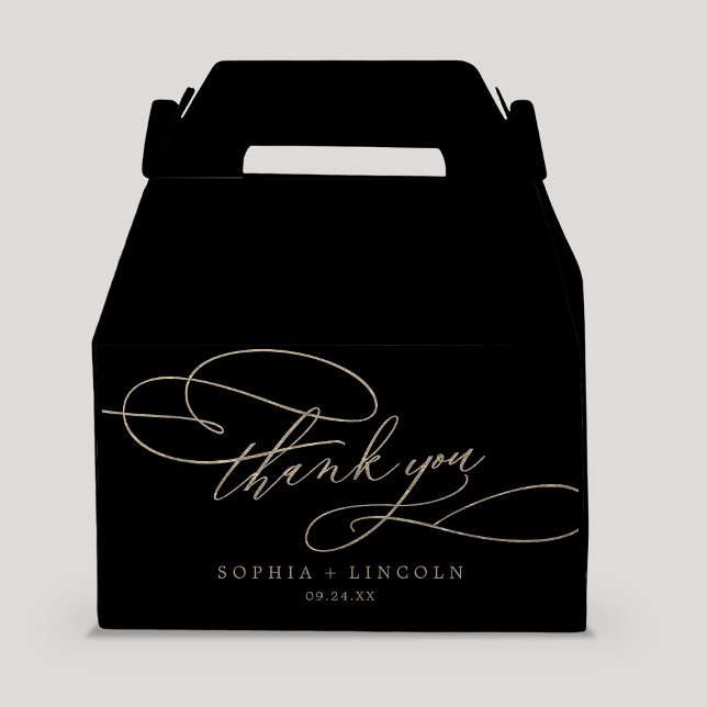 Romantic Gold Calligraphy Black Thank You Wedding Favor Boxes (Creator Uploaded)