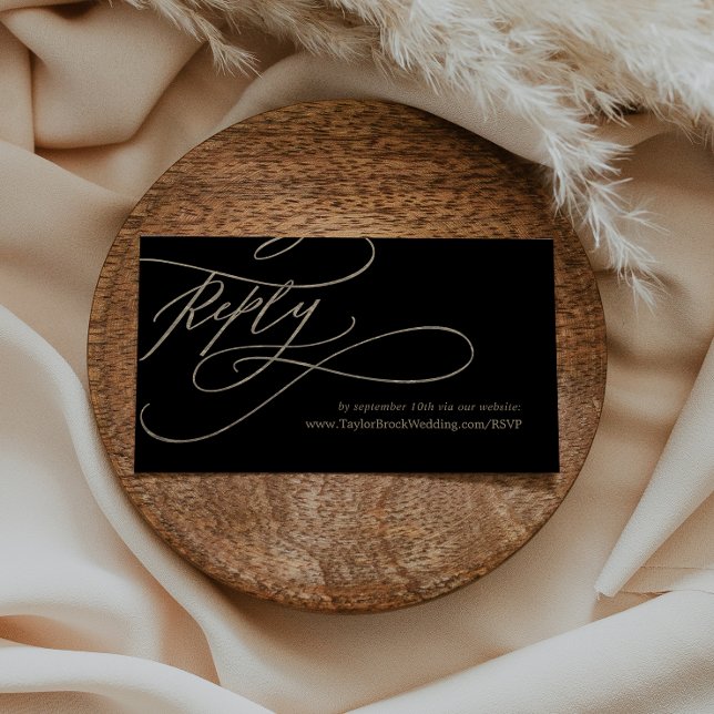 Romantic Gold Calligraphy | Black Website RSVP Enclosure Card (Creator Uploaded)