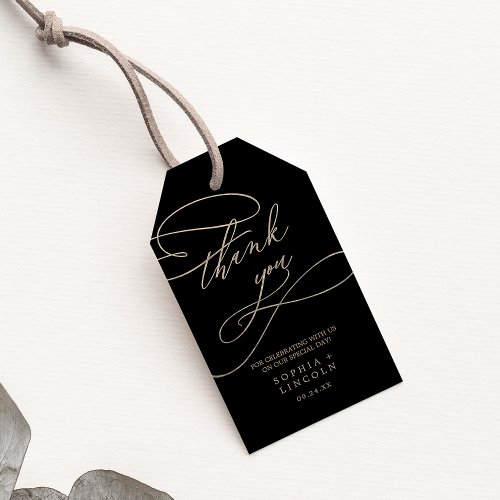 Romantic Gold Calligraphy  Black Wedding Favor Gift Tags