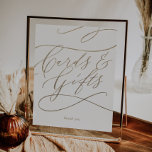 Romantic Gold Calligraphy Cards and Gifts Sign<br><div class="desc">This romantic gold calligraphy cards and gifts sign is perfect for a simple wedding or bridal shower. The modern classic design features fancy swirls and whimsical flourishes with gorgeous elegant hand lettered faux champagne gold foil typography. The line of text at the bottom of the sign can be personalized with...</div>