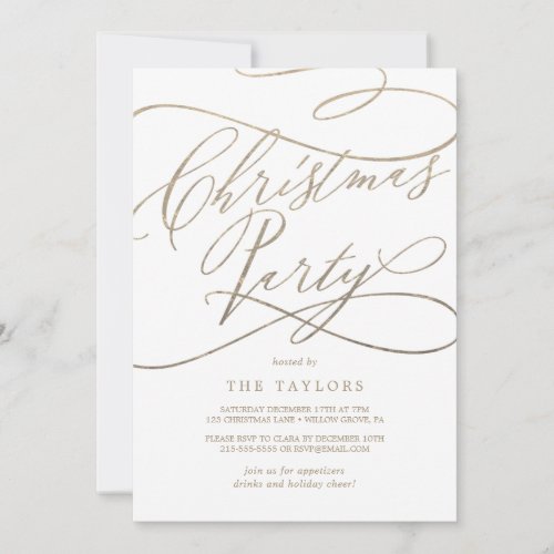Romantic Gold Calligraphy Christmas Party Invitation