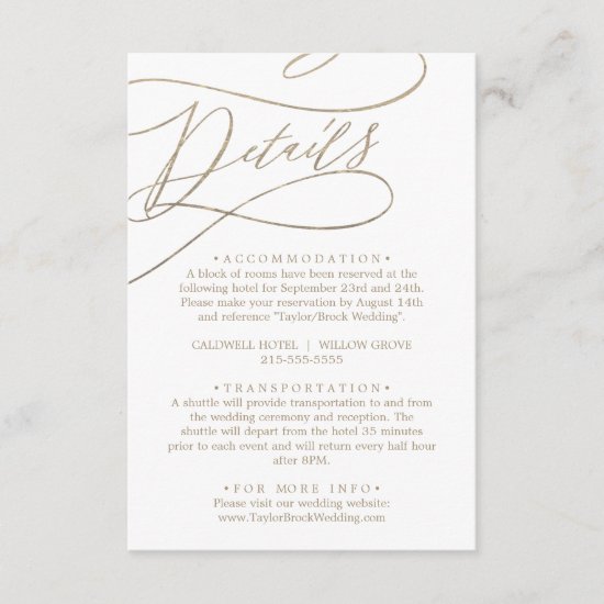 Romantic Gold Calligraphy Details Enclosure Card