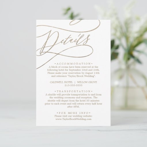 Romantic Gold Calligraphy Details Enclosure Card Zazzle