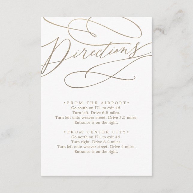 Romantic Gold Calligraphy Direction Enclosure Card (Front)