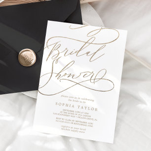 Romantic Gold Calligraphy   Flourish Bridal Shower Invitation