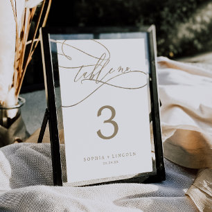 Romantic Gold Calligraphy Flourish Table Number