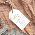 Romantic Gold Calligraphy Flourish Thank You Favor Gift Tags<br><div class="desc">These romantic gold calligraphy flourish thank you favor gift tags are perfect for a simple wedding. The modern classic design features fancy swirls and whimsical flourishes with gorgeous elegant hand lettered faux champagne gold foil typography. Personalize the labels with your names and the date. Change the wording to suit any...</div>