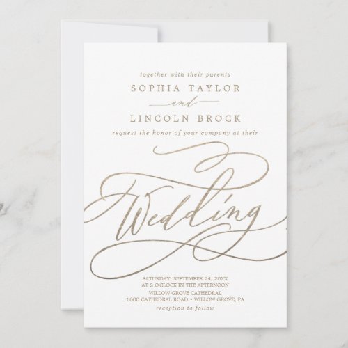 Romantic Gold Calligraphy  Flourish Wedding Invitation
