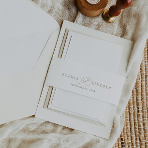 Romantic Gold Calligraphy Flourish Wedding Invitation Belly Band