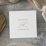 Romantic Gold Calligraphy Flourish Wedding Napkin<br><div class="desc">These romantic gold calligraphy flourish wedding paper napkins are perfect for a simple wedding reception. The modern classic design features fancy swirls and whimsical flourishes with gorgeous elegant hand lettered faux champagne gold foil typography. Personalize the napkins with the names of the bride and groom, and the wedding date. These...</div>