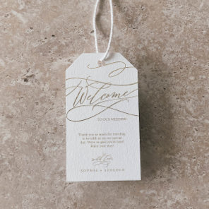 Romantic Gold Calligraphy Flourish Wedding Welcome Gift Tags