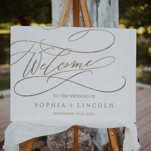 Romantic Gold Calligraphy Flourish Welcome Wedding Foam Board