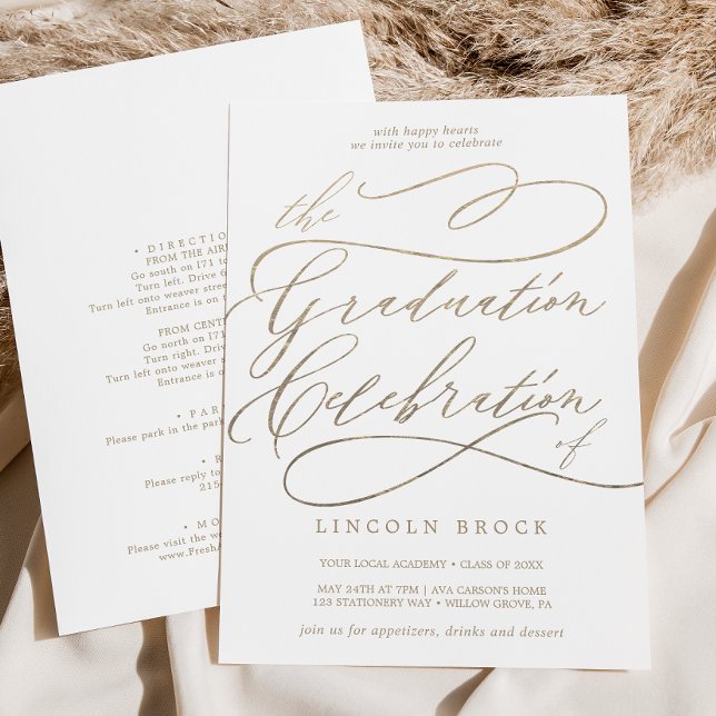 Romantic Gold Calligraphy Graduation Celebration Invitation (Creator Uploaded)