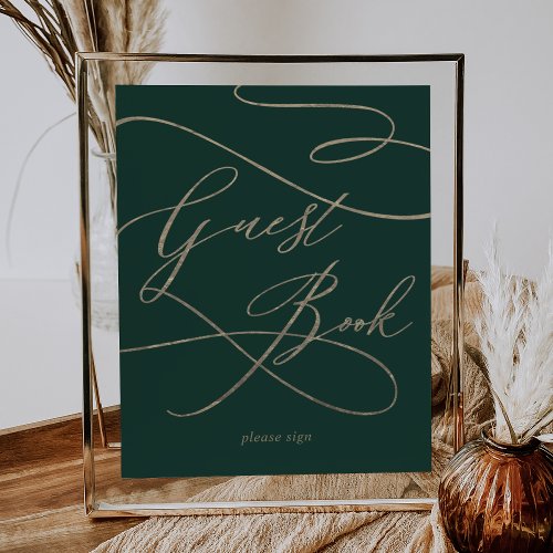 Romantic Gold Calligraphy  Green Guest Book Sign