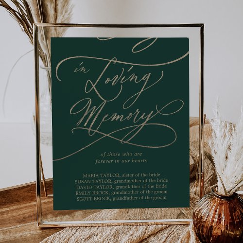 Romantic Gold Calligraphy  Green In Loving Memory Poster