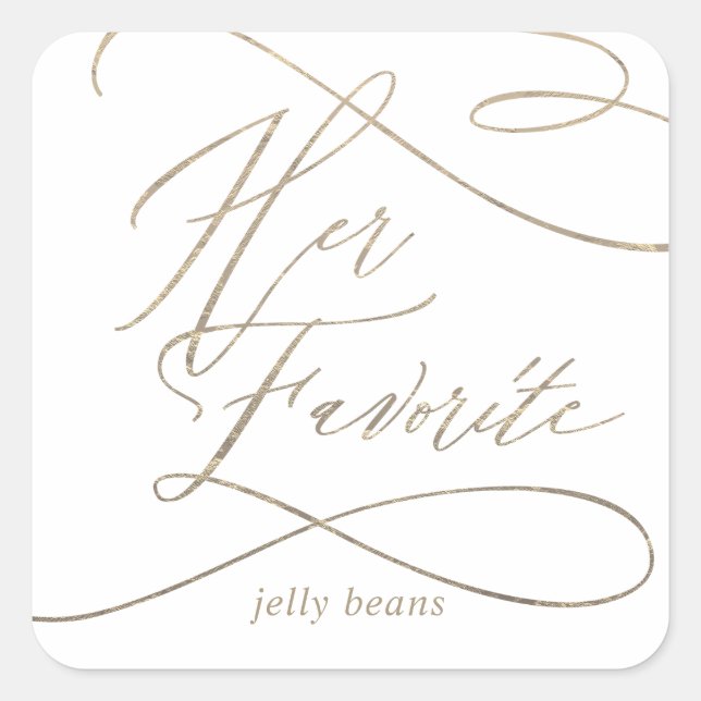 Romantic Gold Calligraphy Her Favorite Favor Square Sticker (Front)