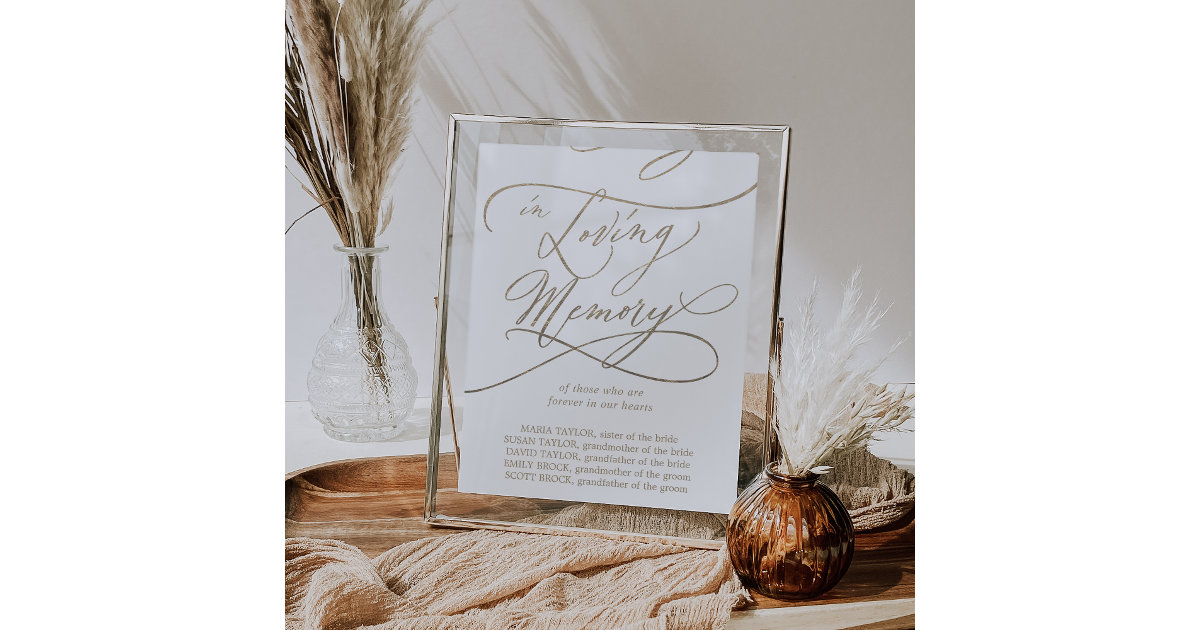 Romantic Gold Calligraphy In Loving Memory Sign | Zazzle