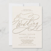 Romantic Gold Calligraphy Ivory All In One Wedding Invitation (Front)
