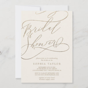 Romantic Gold Calligraphy Ivory Bridal Shower Invitation