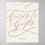 Romantic Gold Calligraphy | Ivory Cards and Gifts Poster<br><div class="desc">This romantic gold calligraphy ivory cards and gifts poster is perfect for a simple wedding or bridal shower. The modern classic design features fancy swirls and whimsical flourishes with gorgeous elegant hand lettered faux champagne gold foil typography. The line of text at the bottom of the sign can be personalized...</div>