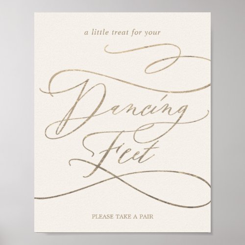 Romantic Gold Calligraphy Ivory Dancing Feet Sign