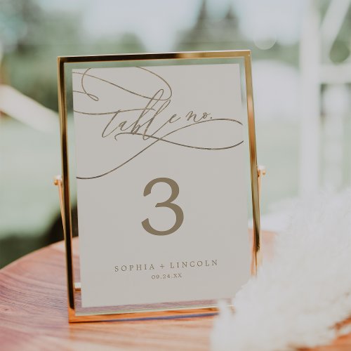 Romantic Gold Calligraphy  Ivory Flourish Table Number