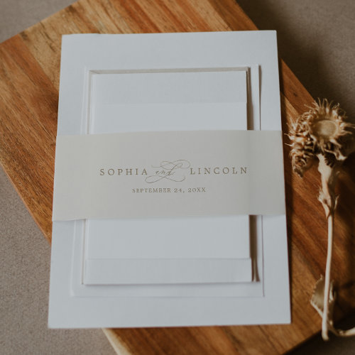 Romantic Gold Calligraphy | Ivory Flourish Wedding Invitation Belly Band