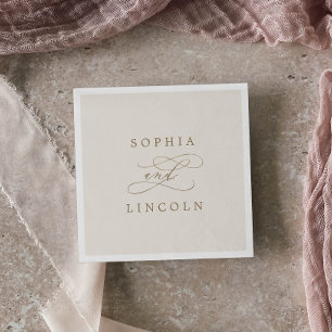 Romantic Gold Calligraphy Ivory Flourish Wedding Napkins