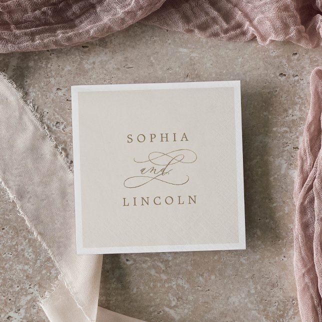 Romantic Gold Calligraphy | Ivory Flourish Wedding Napkins (Creator Uploaded)