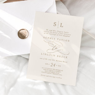 Romantic Gold Calligraphy Ivory Formal Wedding Invitation