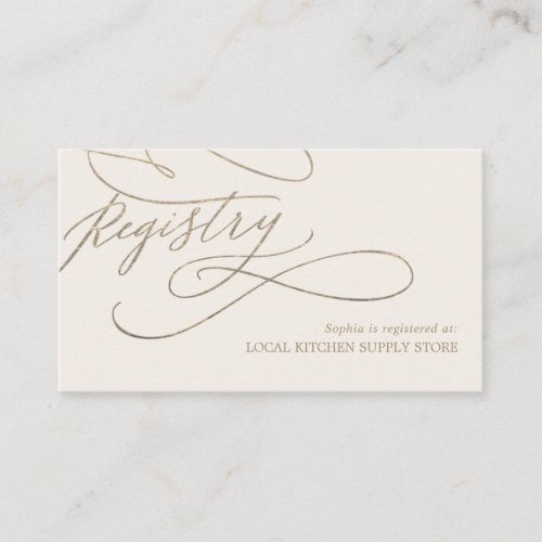 Romantic Gold Calligraphy  Ivory Gift Registry Enclosure Card