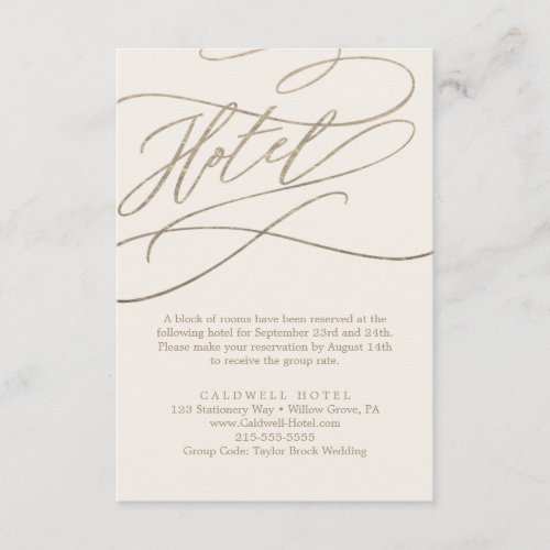 Romantic Gold Calligraphy  Ivory Hotel Enclosure Card