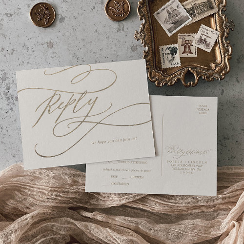 Romantic Gold Calligraphy | Ivory Menu Choice RSVP