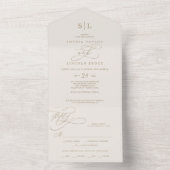 Romantic Gold Calligraphy | Ivory Monogram Wedding All In One Invitation (Inside)